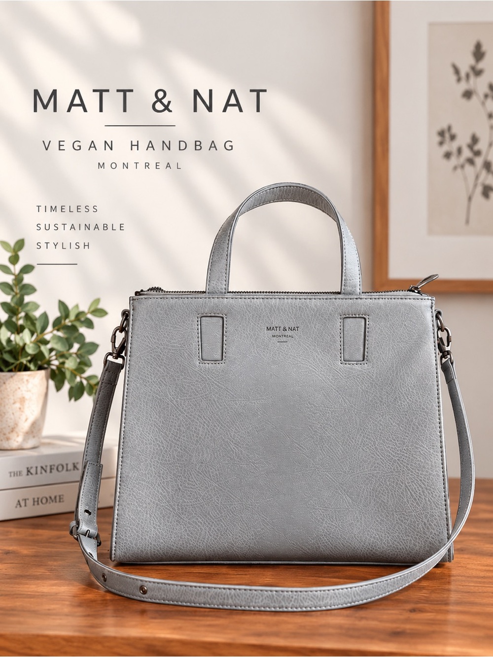 Matt & Nat Vintage Grey Vegan Tote Satchel Bag Structured Top Handle Crossbody
